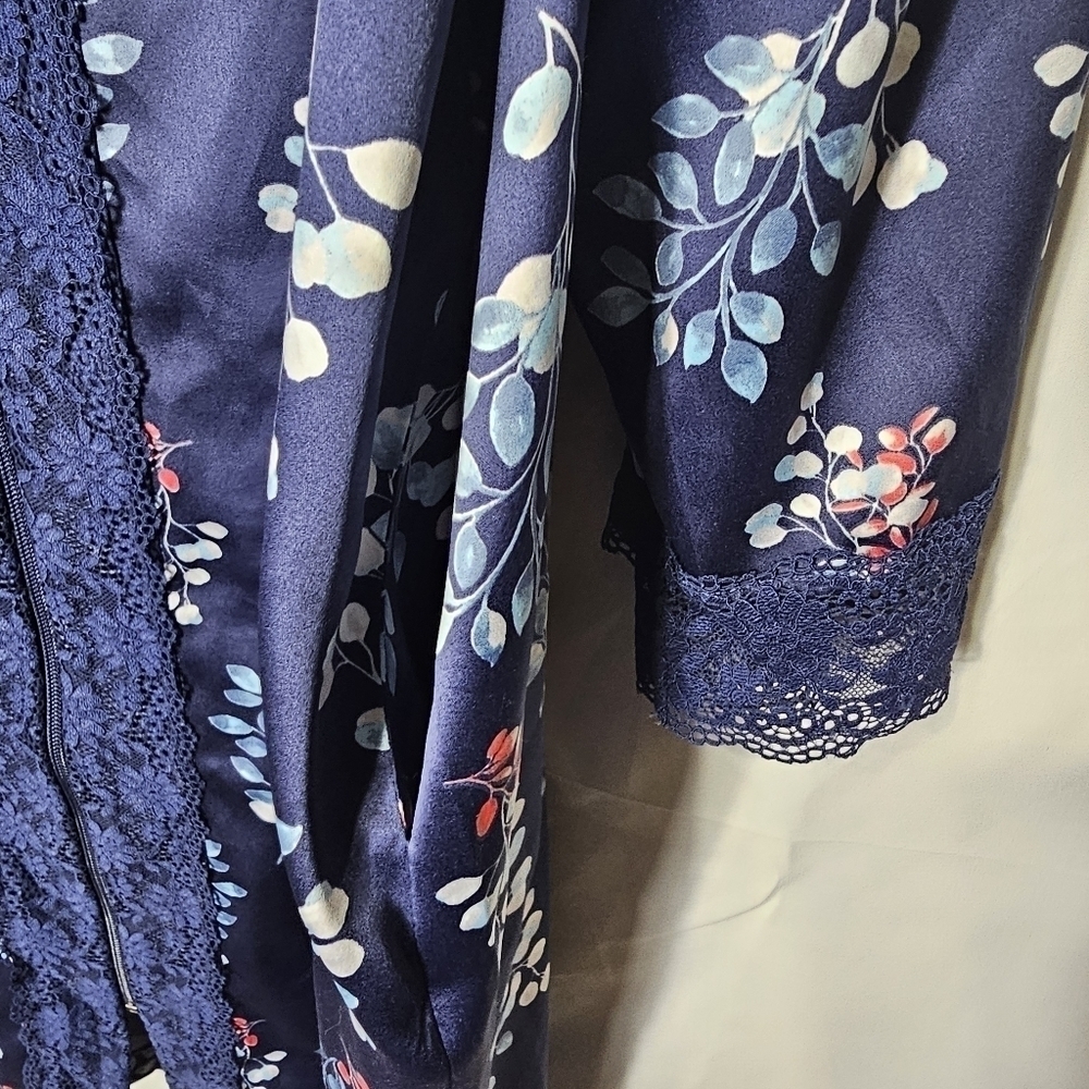 Cuddledown Charmant Satin Lace Robe Navy Multi